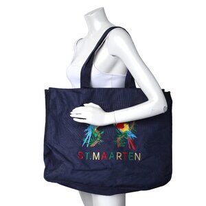 St. Maarten Nylon Shopping Tote Travel Handbag Parrots Colourful Navy Vacation